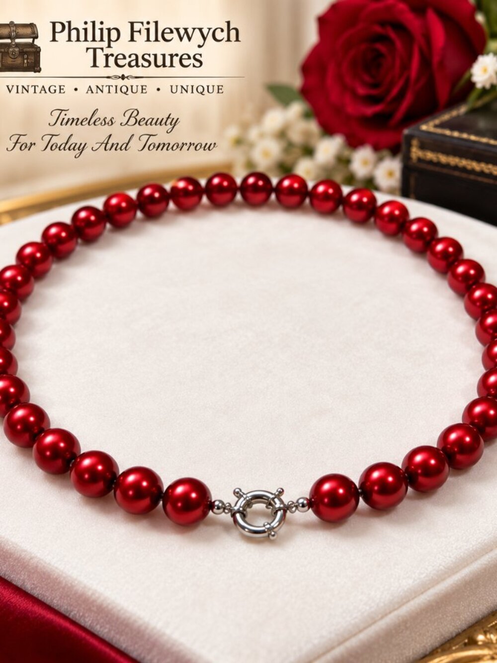 Pearl--49--10mm Red-Rust Cultured Shell Pearl Necklace 18" Classic High-Luster P